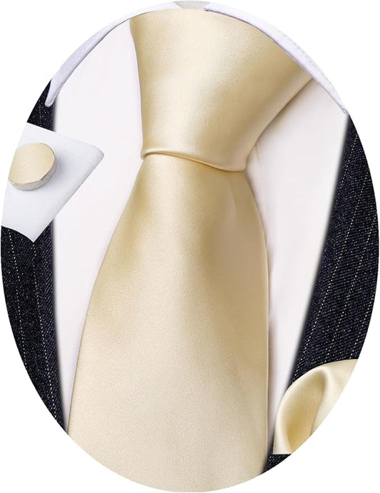Barry.Wang Tie Sets for Men Silk Solid Necktie Stain Ties Handkerchief Pocket Square Cufflinks Wedding Business Dyed