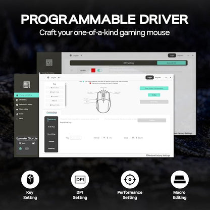 EPOMAKER Click Lite Wireless Gaming Mouse, 800 to 12,000 DPI Adjustable, PAW3311 Sensor, 500mAh, 59g, 2.4G/BT/USB-C Rechargeable Wireless Mouse with 5 Programmable Buttons for PC/Mac/Linux (White)