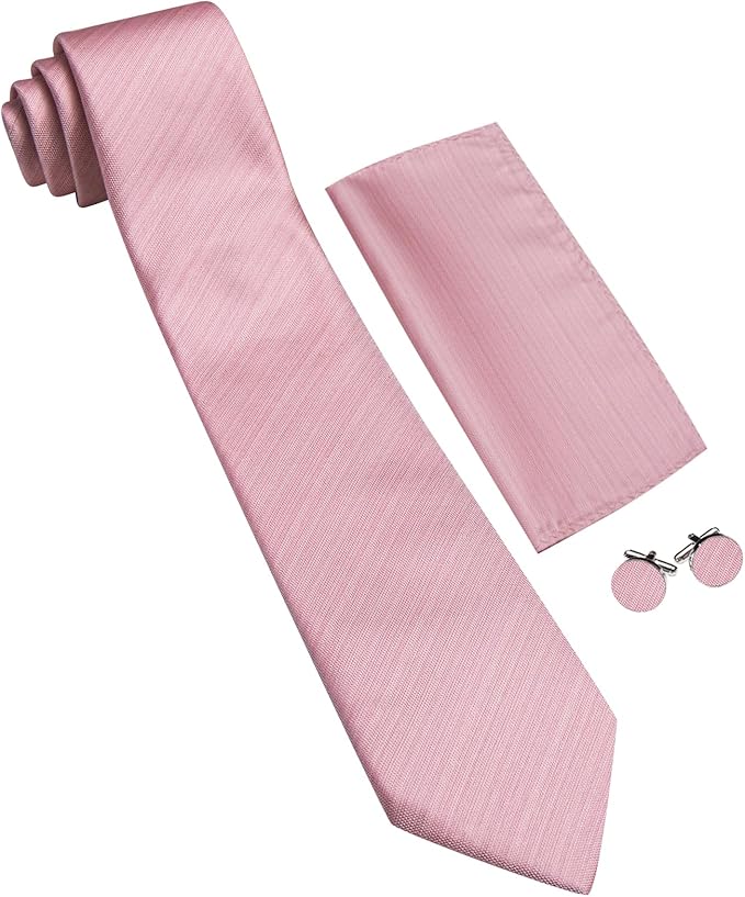 Barry.Wang Tie Sets for Men Silk Solid Necktie Stain Ties Handkerchief Pocket Square Cufflinks Wedding Business Dyed
