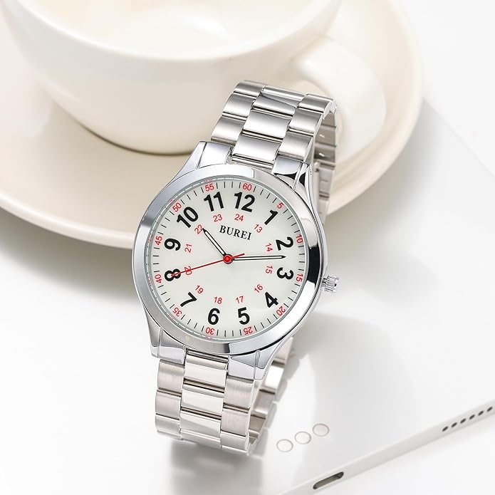 BUREI Men Watches Fashion Analog Stainless Steel Quartz Waterproof Watches,Gift for Men.