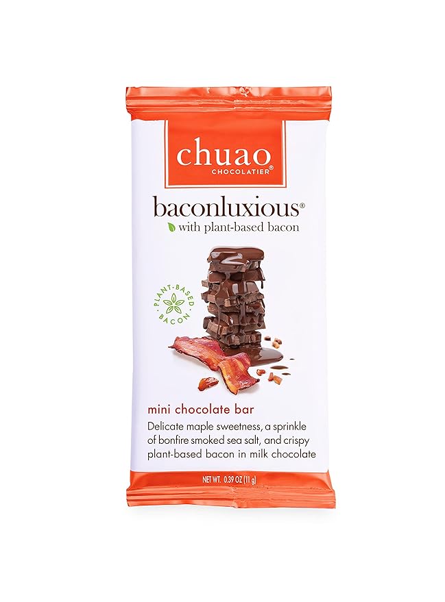 Chuao Chocolatier Baconluxious Chocolate with Plant-Based Bacon Gourmet Milk Bars | Vegetarian | For Gift Baskets, Birthday, Thank You, Care Package | 24 Pack, 0.39 oz Each