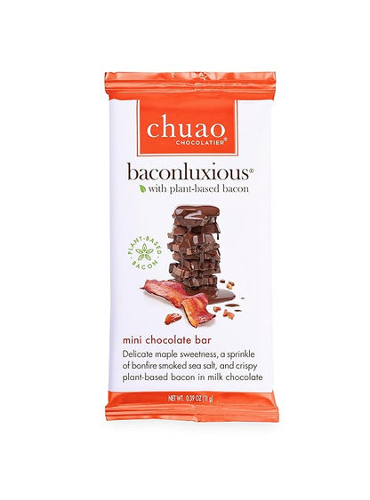 Chuao Chocolatier Baconluxious Chocolate with Plant-Based Bacon Gourmet Milk Bars | Vegetarian | For Gift Baskets, Birthday, Thank You, Care Package | 24 Pack, 0.39 oz Each