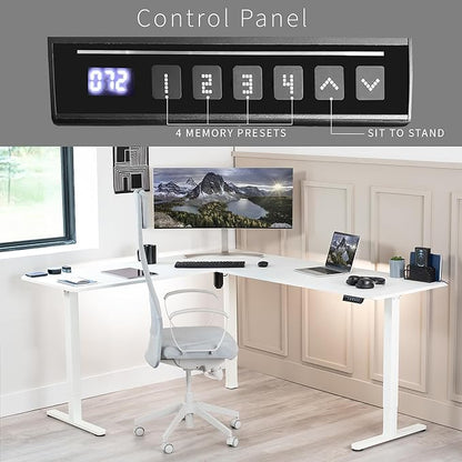 VIVO Electric Corner 75 x 63 inch L-Shaped Standing Desk, Memory Height Adjustment, White Top White Frame, DESK-E3CTW-75