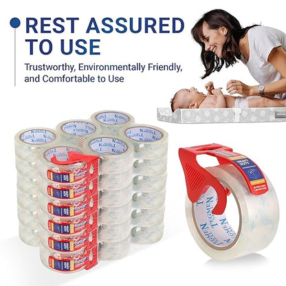 Heavy Duty Clear Packing Tape with Dispenser Combo for Shipping, Moving & Storage,Thicker Clear Packing Tape, 1.88 inches Wide, 60 Yards Per Roll, 36 Pack 2160 Total Yards