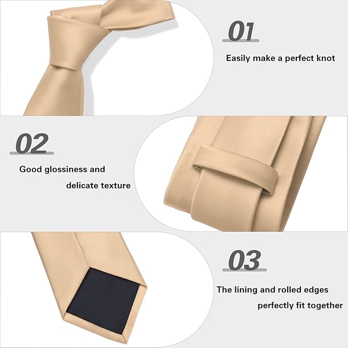 PenSee Men's Tie Set Solid Pure Color 3.15" (8CM) Classic Formal Plain Necktie and Pocket Square Set For Men