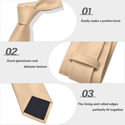 PenSee Men's Tie Set Solid Pure Color 3.15" (8CM) Classic Formal Plain Necktie and Pocket Square Set For Men