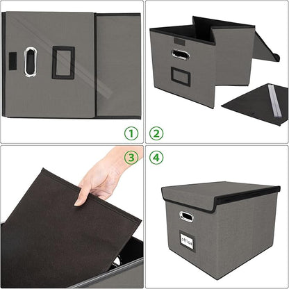 Huolewa Portable File Organizer Box with Lid, Stylish Filing Box Organizer Cabinet For Hanging File Folders, Universal Hanging Filing & Storage Boxes with Plastic Slides for Office/Decor/Home