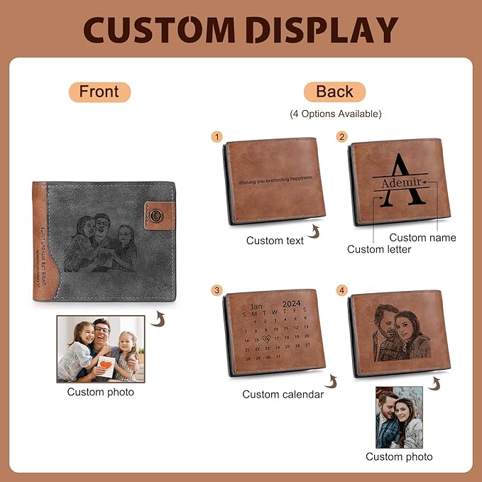 Personalized Wallet for Men – Custom Bifold Wallet with Photo, Text, Name, Calendar, RFID Blocking Slim Wallet, Gift for Husband, Dad, Boyfriend, Father’s Day, Birthday, Valentine’s Day (Black)
