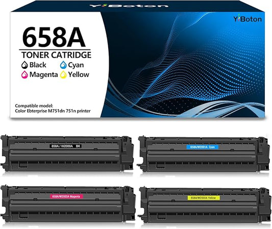 658A Black Cyan Yellow Magenta High Capacity Toner Cartridge Replacement for HP 658A 658X W2000A W2001A W2002A W2003A Toner Cartridge Work with Color Ebterprise M751 M751dn M751n Printer(4 Pack)