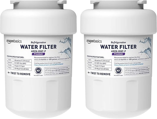 Amazon Basics Replacement Water Filter Cartridge Compatible with GE MWF Refrigerator, Pack of 2