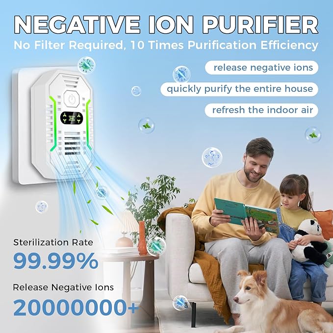 Air Ionizers for Home, Negative Ion Air Purifier - Ultra Quiet Plug In Air Freshener for Bedroom Office Kitchen Basement - Portable Mini Air Cleaner (Gem, 6 PCS)