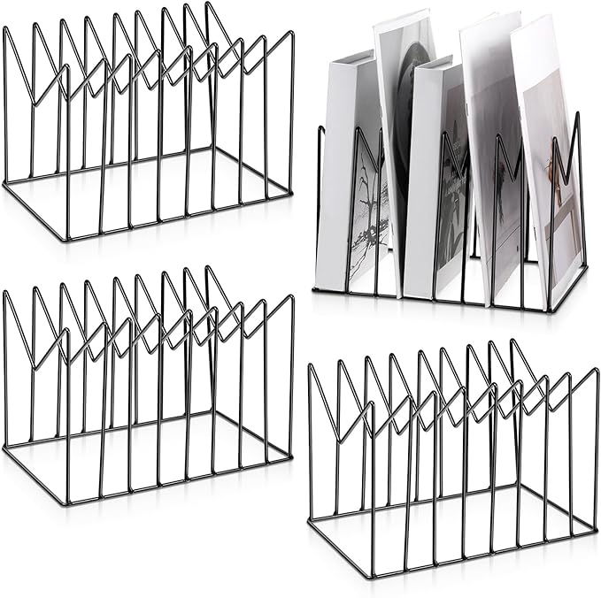 4 Sets File Folder Holder, Wire Desk File Organizer/Rack/Stand, Anti-Scratch/Rusty Iron File Holder for Desk/Clipboard Holder for Office, Home, School(Black, 8 Sections)