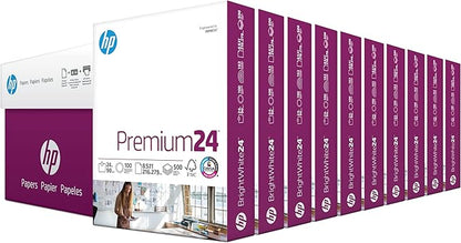 HP Papers | 8.5 x 11 Paper | Premium 24 lb | 10 Ream Case - 5000 Sheets | 100 Bright | Made in USA - FSC Certified | 112400C