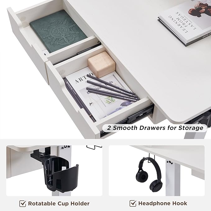 T4TREAM 60" Electric Standing Desk - L Shaped Desk with Monitor Stand, Charging Station & Remote Light, Home Office & Gaming Corner Computer Desk, Antique White