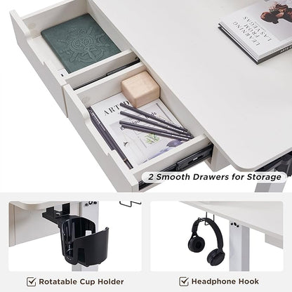 T4TREAM 60" Electric Standing Desk - L Shaped Desk with Monitor Stand, Charging Station & Remote Light, Home Office & Gaming Corner Computer Desk, Antique White