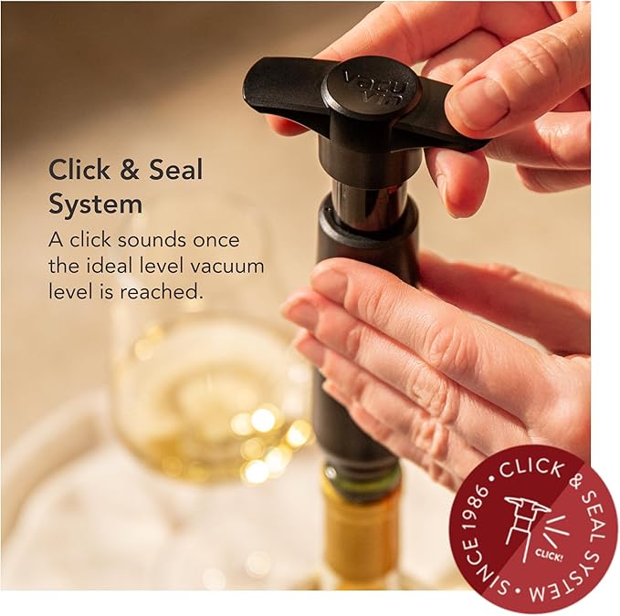 Vacu Vin Original Wine Saver with 4 Vacuum Bottle Stoppers – Black Wine Preserver Pump for Red or White Wine – Manual Air Remover System – Airtight Seal – Keep Wine Fresh Longer