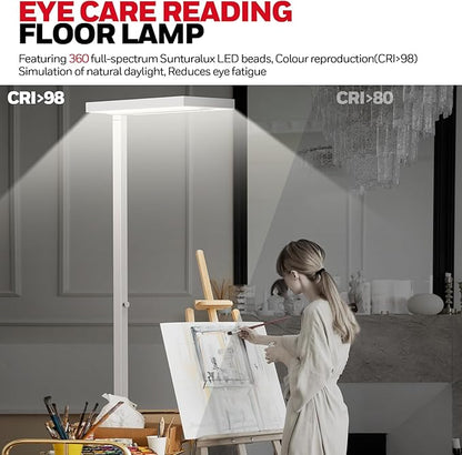 Honeywell 16000LM LED Floor Lamp, 02E Max Sunturalux Eye-Caring Reading Standing Light, 155W Modern Natural Daylight 4000K Dimmable 77" Tall Floor Lamps for Living Room Kids Study Home Office