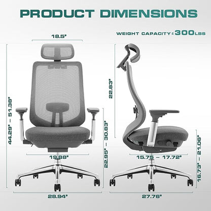 COLAMY Ergonomic Mesh Office Chair, High Back Office Chair, Computer Executive Desk Chair with Lumbar Support,Adjustable Headrest and 4D Arms, Slide Seat, Tilt Lock-Darkgrey New