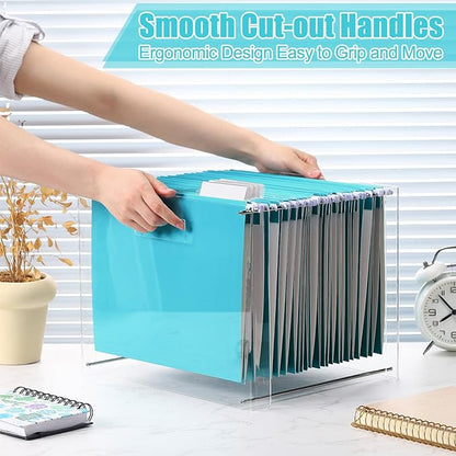 24 Hanging File Folder with Acrylic Organizer for Letter/a4 Size Desktop Clear File Storage Box with Handles for Home Work Office Use(Blue,Classic)