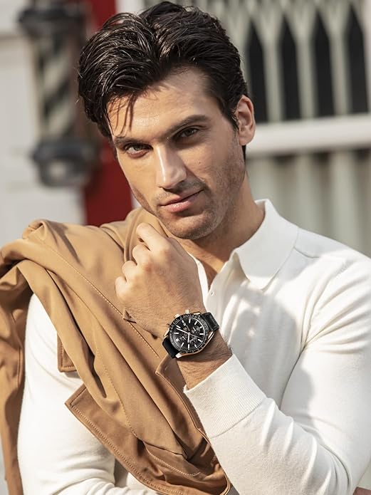 BY BENYAR Watch for Men Analog Quartz Chronograph Waterproof Luminous Designer Mens Wrist Watches Business Work Sport Casual Dress Watch with Silicone Strap Elegant Gifts for Men
