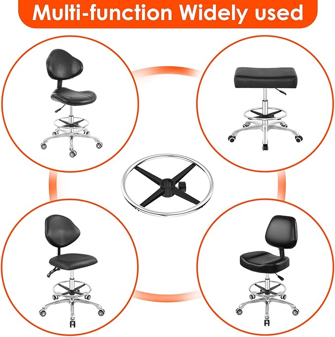 18" Chrome Foot Rest Ring for Drafting Stool or Office Chair,Office Chair Piston Foot Ring,Foot Rest (Silver, 18'')