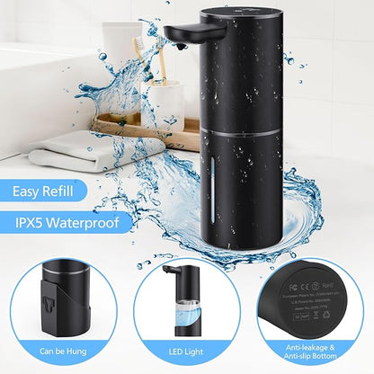 Automatic Liquid Soap Dispenser, 15.55 oz/460mL USB C Rechargeable Soap Dispenser, 5 Adjust Volume Touchless Hand Sanitizer Dispenser, Motion Sensor Waterproof Pump for Bathroom Kitchen (Black)