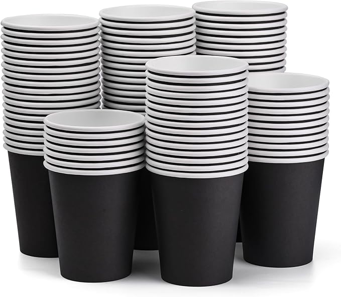Paper Cups 8 oz 110 Pack, Disposable Paper Coffee Cups, Halloween Disposable Cups for Hot or Cold Beverage Drinking for Halloween, Party, Picnic, BBQ, Travel, and Event -Black
