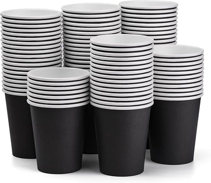 Paper Cups 8 oz 110 Pack, Disposable Paper Coffee Cups, Halloween Disposable Cups for Hot or Cold Beverage Drinking for Halloween, Party, Picnic, BBQ, Travel, and Event -Black