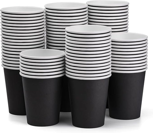 Paper Cups 8 oz 110 Pack, Disposable Paper Coffee Cups, Halloween Disposable Cups for Hot or Cold Beverage Drinking for Halloween, Party, Picnic, BBQ, Travel, and Event -Black