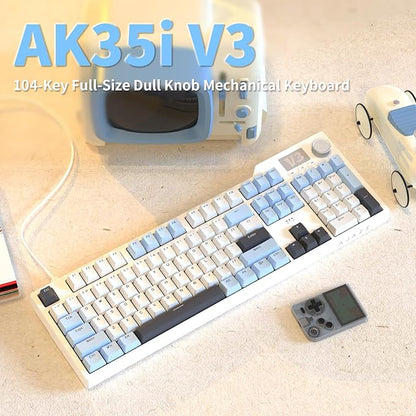 AJAZZ AK35I V3 104-Key Full Size Wired Gasket Mount Gaming Keyboard with Multimedia Buttons & Knob Control | Five Layer Pad | OEM Profile PBT Keycaps | Blue Backlit Custom Keyboard