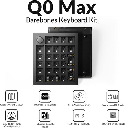 Keychron Q0 Max Wireless Custom Barebones Keyboard Kit, 2.4 GHz/Bluetooth 5.1/Wired QMK Number Pad, RGB Numeric Keypad Compatible with Laptop Mac Windows Linux - Black