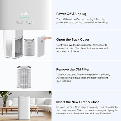 VUSIGN Smart Air Purifier for Large Rooms up to 1800 ft², CADR 242 CFM, H13 HEPA Filtration, WiFi App Control, Air Quality Display, Sleep Mode, Pre-Filter, for Home & Pet Spaces – White