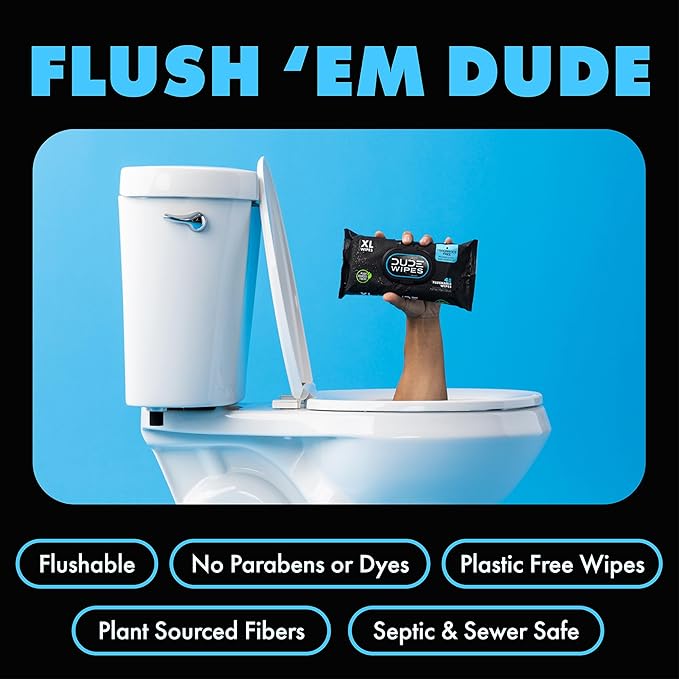 DUDE Wipes - On-The-Go Flushable Wipes - 2 Pack, 60 Count - Unscented Extra-Large Individually Wrapped - Vitamin E & Aloe - Septic and Sewer Safe