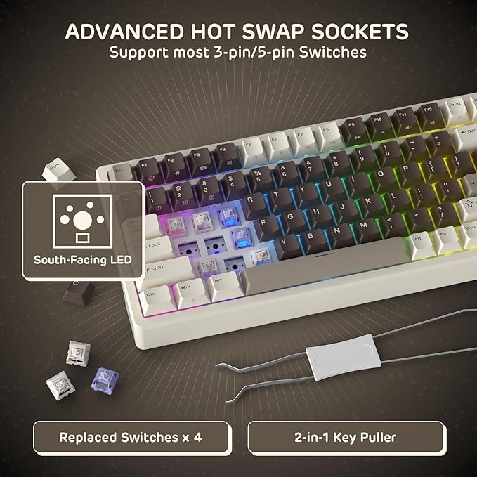 RK ROYAL KLUDGE F99 Wireless Mechanical Keyboard with Numper Pad, Tri-Mode Hot Swappable 95%100 Keys Gaming Keyboard BT/2.4G/USB-C, Pro Software, 5000mAh Battery, Customed Tactile Switches