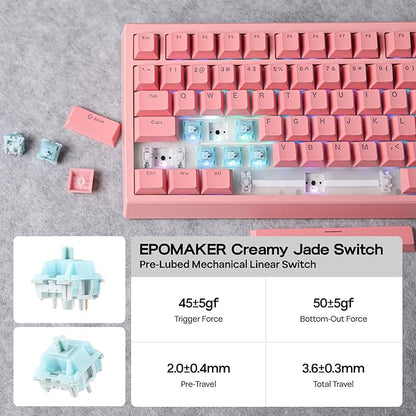 EPOMAKER G84 80% RGB Gaming Mechanical Keyboard, 2.4GHz/ Type-C/BT Wireless Keyboard, QMK/VIA Programmable, Hot-Swappable, NKRO, with Shine Through PBT Keycaps for Gamers (Pink, Creamy Jade Switch)