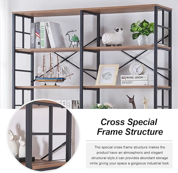 HOMISSUE Bookshelf, Industrial Double Wide 7-Tier Bookshelves, 84" Tall Bookcase with Open Shelves, Heavy Duty Bookcases with Storage for Living Room Home Office, Rustic Brown