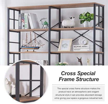 HOMISSUE Bookshelf, Industrial Double Wide 7-Tier Bookshelves, 84" Tall Bookcase with Open Shelves, Heavy Duty Bookcases with Storage for Living Room Home Office, Rustic Brown