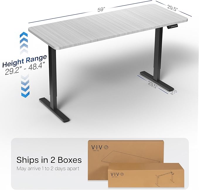 VIVO Electric 60 x 30 in Standing Desk, Memory Height Adjustment, 1B Series, Dark Gray Top Black Frame, DESK-KIT-1B6G-30