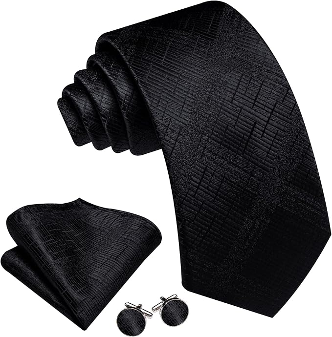 Barry.Wang Tie Sets for Men Silk Solid Necktie Stain Ties Handkerchief Pocket Square Cufflinks Wedding Business Dyed