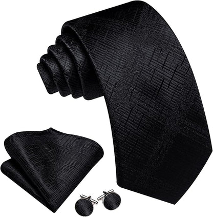 Barry.Wang Tie Sets for Men Silk Solid Necktie Stain Ties Handkerchief Pocket Square Cufflinks Wedding Business Dyed