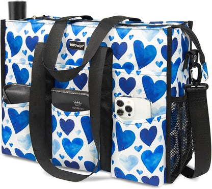 TOPDesign Utility Water Resistant Tote Bag with 22 Pockets, Top Zipper Closure & Thick Bottom Support, for Working Women