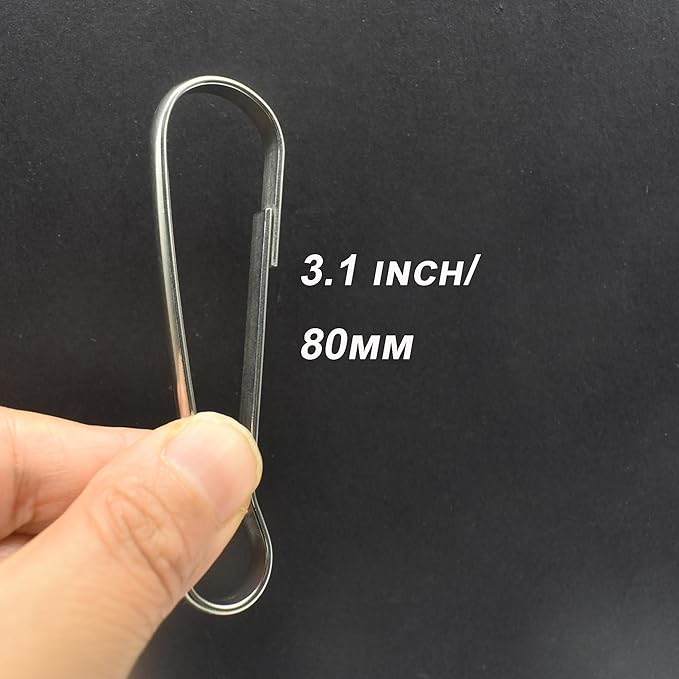 60 pcs Stainless Steel Small Spring Hooks 3.1inch/80mm Lanyard Clasp Zipper Snap Clips for Key Chain ID Card Badge Holders