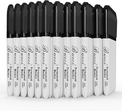 Permanent Markers, 60 Count Black Permanent Markers, Fine Point, Waterproof & Smear Proof Markers, Quick Drying, Office Supplies for School, Office, Home
