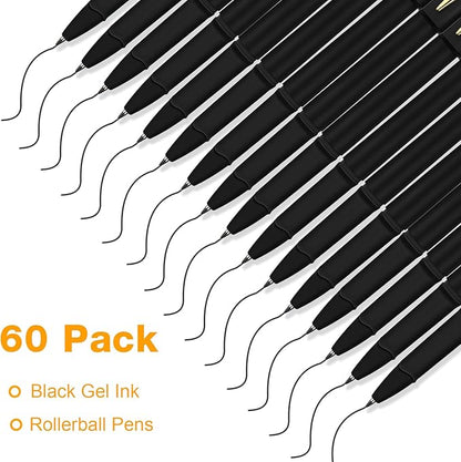 Outus 60 Pcs Black Gel Ink Pens Rollerball Pens Bulk 0.5mm Black Pen Bulk Ultra Fine Point Roller Ball Pens Gel Pens for Office, School, Writing, Taking Notes, Sketching