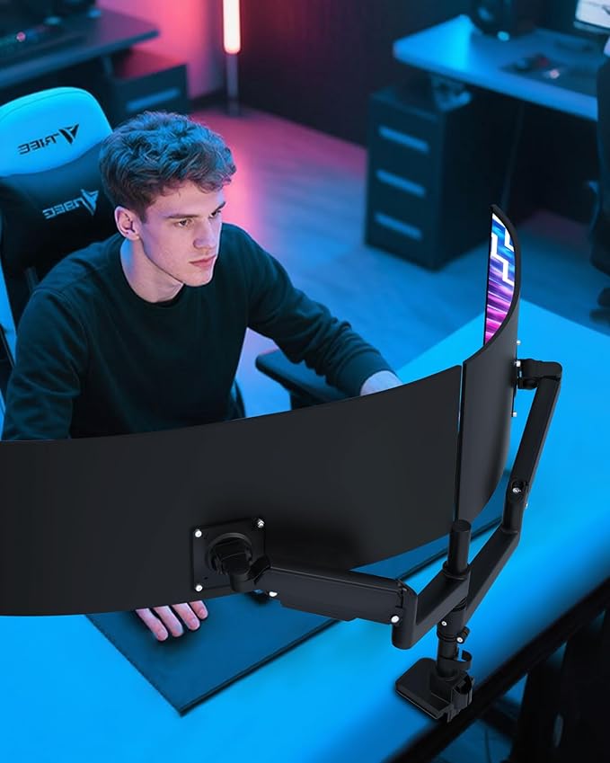 Dual Monitor Arm for 13-49 Inch Ultrawide Screens, Heavy Duty Monitor Mount for 2 Monitors up to 44lbs, Full Motion Vertical Stacked Dual Monitor Arm Desk Mount, 75/100mm VESA Mount, Black