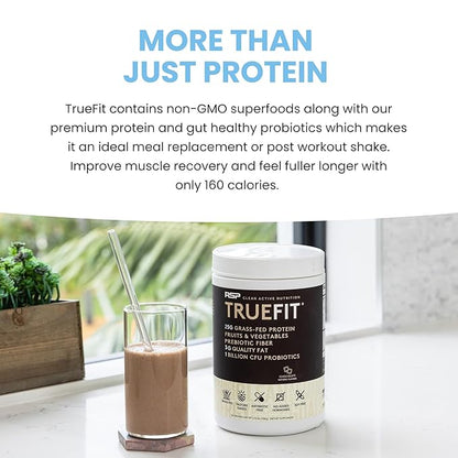 TrueFit Gut Healthy Protein Powder, Grass-Fed Whey Meal Replacement Shake with Prebiotics, Probiotics, & Organic Superfoods, Keto Friendly, Gluten Free (Packaging May Vary)