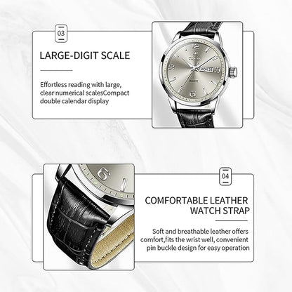 Watches for Men Leather Large Arabic Numerals Mens Watches Waterproof Band with Date Quartz Men's Wrist Watch