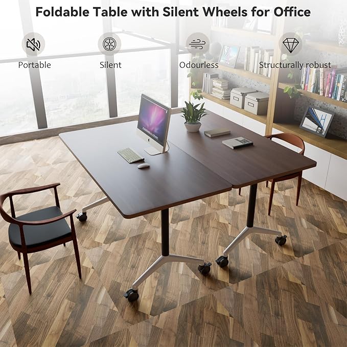 Folding Conference Room Tables, Seminar Conference Table Modern Flip Top Training Meeting Tables, Conference Room Table with Wheels for Home Office Classr,10 Pack 70.8inch
