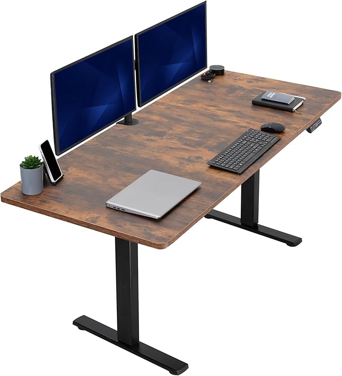 VIVO Electric 71 x 30 in Rustic Standing Desk, Memory Height Adjustment, 1B Series, Vintage Brown Top Black Frame, DESK-KIT-1B7N