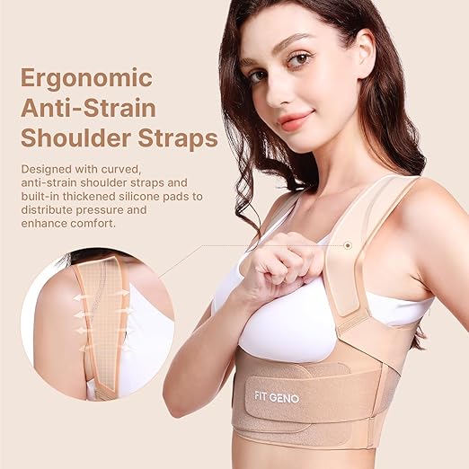 Fit Geno Posture Corrector for Women Invisilite: Invisible Lightweight Back Brace for Neck Shoulder & Upper Back Pain Relief - Improve Posture Correct Hunchback Slouching Under Clothes Small/Medium